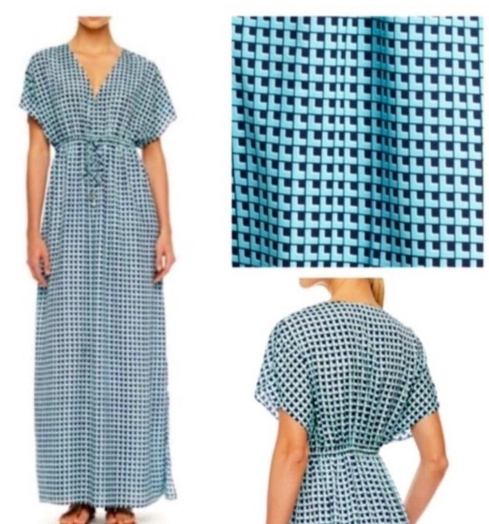 Michael Kors Maxi Dress Women's Size Small Blue Geometric Print Boho Chic Bright